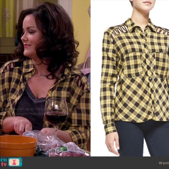 Free People Plaid Button Down Yellow Black Small - Picture 2 of 10